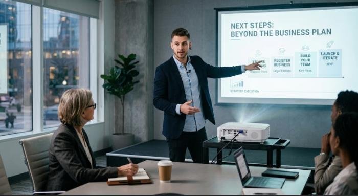 What must an entrepreneur do after creating a business plan?