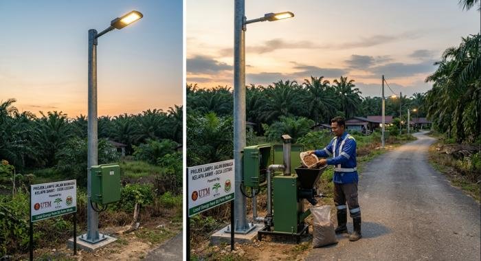 self cleaning streetlight oil palm waste