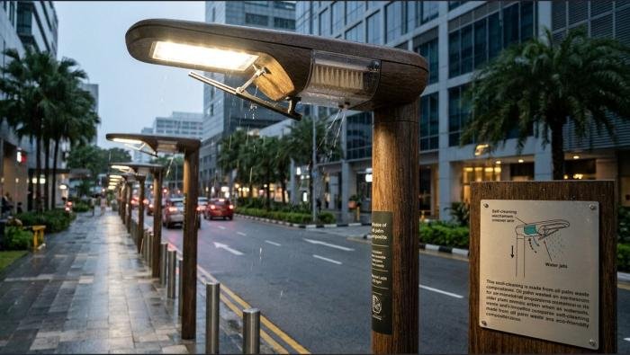 self cleaning streetlight oil palm waste